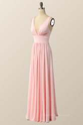 Prom Dress With Pockets, Simply Pink Empire A-line Maxi Dress with Slit